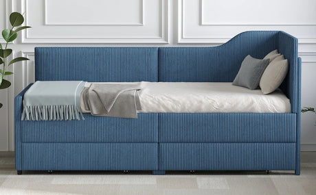 Twin L-Shaped Upholstered Corduroy Daybed With Drawers - Omega Lifestyles