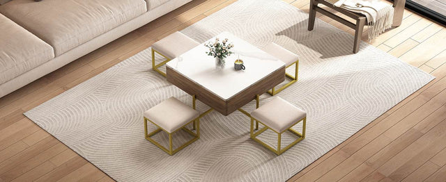 Modern Square Lift-Top Coffee Table Set With Ottomans - Omega Lifestyles