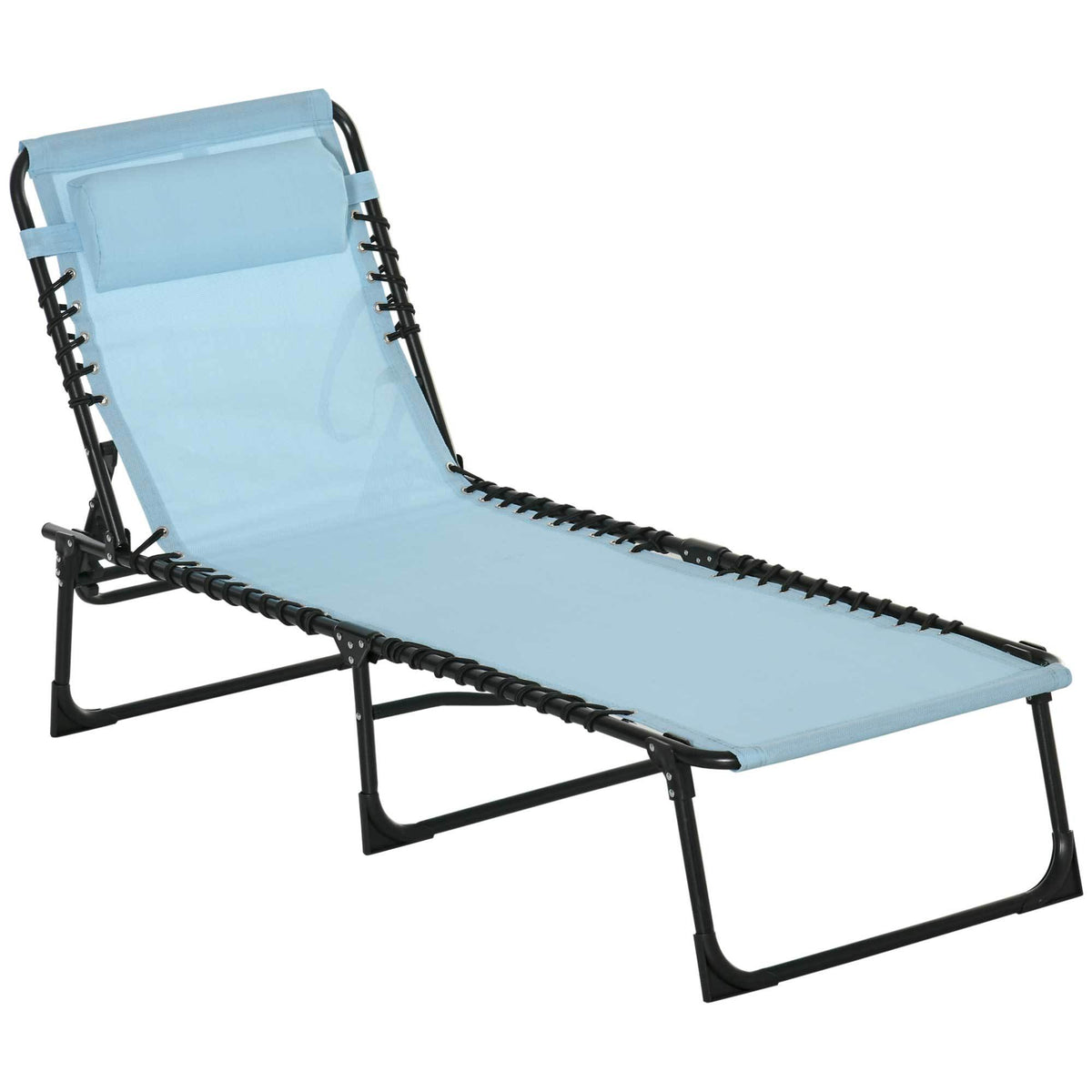 Outdoor Folding Steel Chaise Lounge Chair With Pillow