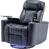 Power Swivel Blue PU Leather Recliner Chair With Tray Table - Omega Lifestyles