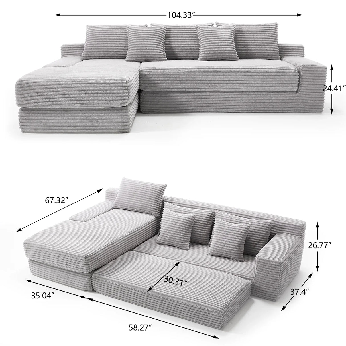 Modern L-Shaped Memory Foam Sectional Sofa With Corduroy - Omega Lifestyles