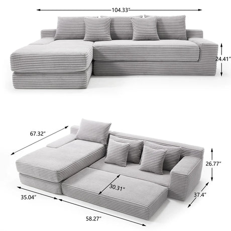 Modern L-Shaped Memory Foam Sectional Sofa With Corduroy - Omega Lifestyles