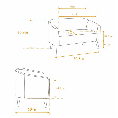 Corduroy Upholstered Modern Gray Loveseat Sofa With Walnut Legs - Omega Lifestyles