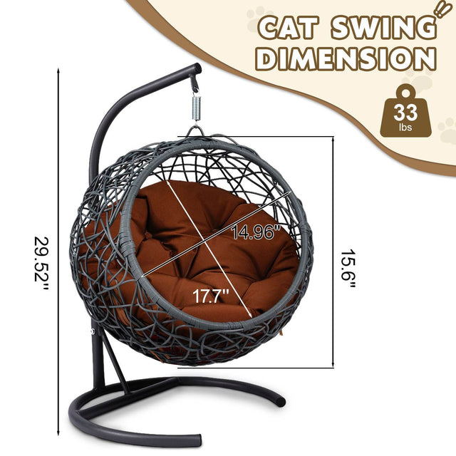 Indoor Hanging Cat Hammock Bed With Stand And Cushion - Omega Lifestyles