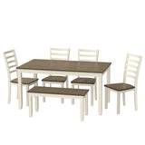 Solid Wood Brown And White 6-Piece Dining Table Set
