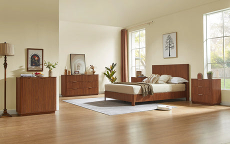 Modern Walnut 6-Drawer Dresser With Wave Design - Omega Lifestyles