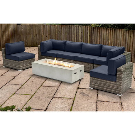 7-Piece Outdoor Seating Set With Firepit And Cushions - Omega Lifestyles