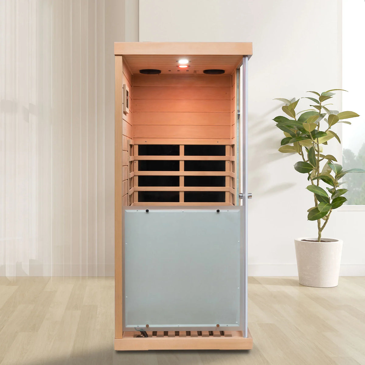 Mini Hemlock Wood Far-Infrared Heating Sauna With Bluetooth - Omega Lifestyles
