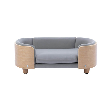 Scandinavian Style Solid Wood Elevated Pet Bed With Velvet Cushion - Sleep Galleria