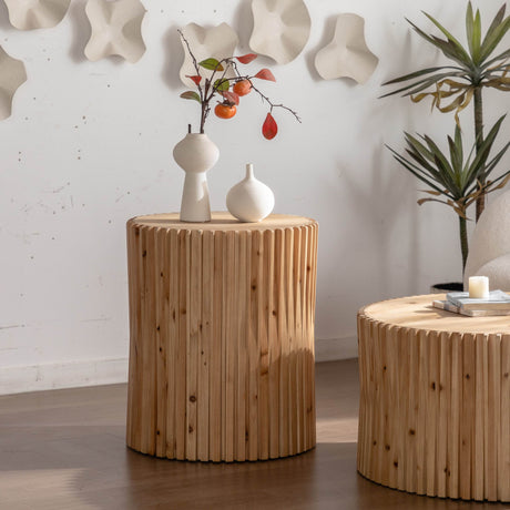 Set of 2 Natural MDF Fir Round Coffee Tables - Omega Lifestyles