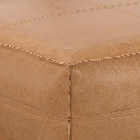 Extra Large Distressed Brown Vegan Faux Leather Pouf - Omega Lifestyles