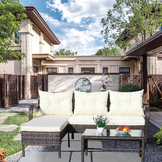 3-Piece Outdoor Brown Rattan Conversation Sofa Set With Cushions - Omega Lifestyles