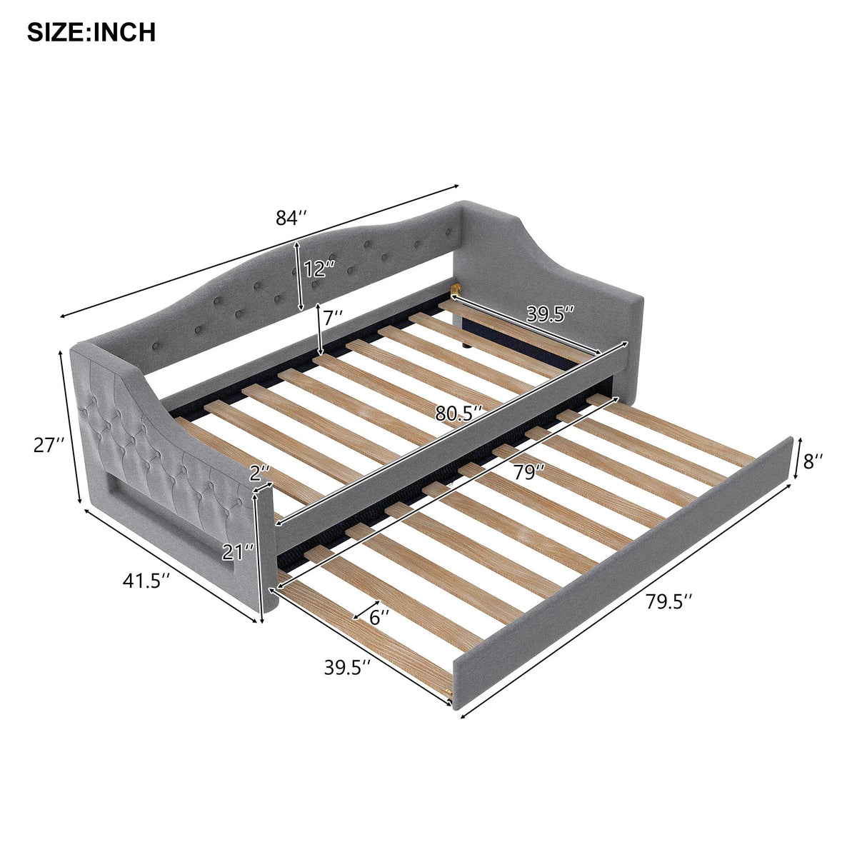 Twin XL Linen Upholstered Daybed With LED Lighting And Trundle - Omega Lifestyles