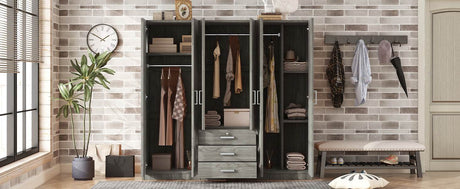 6-Doors Modern Gray Wooden Wardrobe Storage Cabinet - Omega Lifestyles