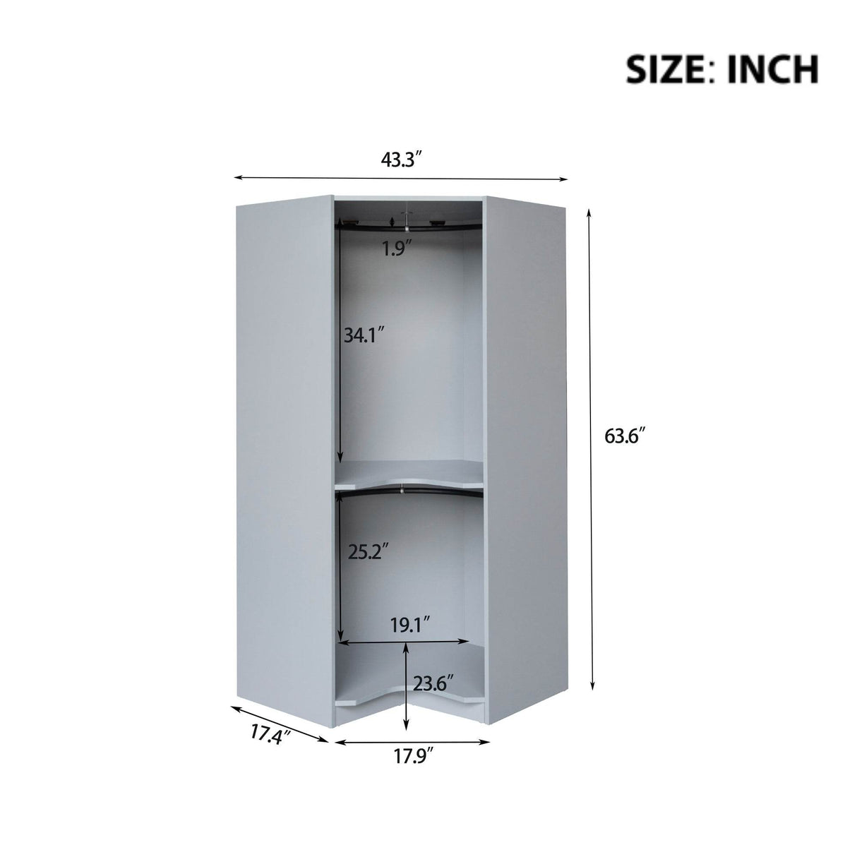 Polygon Corner Space-Saving Gray Particle Board Wardrobe - Omega Lifestyles