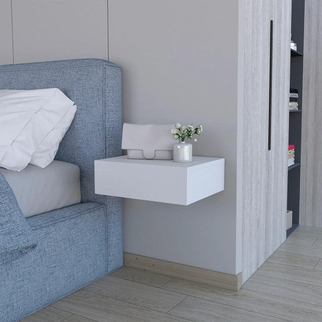 Contemporary White Engineered Wood Floating Nightstand - Omega Lifestyles