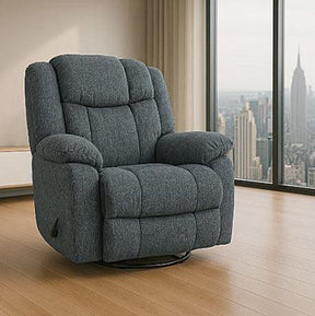 Manual Upholstered Slate Chenille Swivel Recliner - Omega Lifestyles