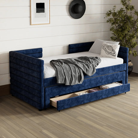 Twin Upholstered Daybed With Trundle And Storage Drawers - Omega Lifestyles