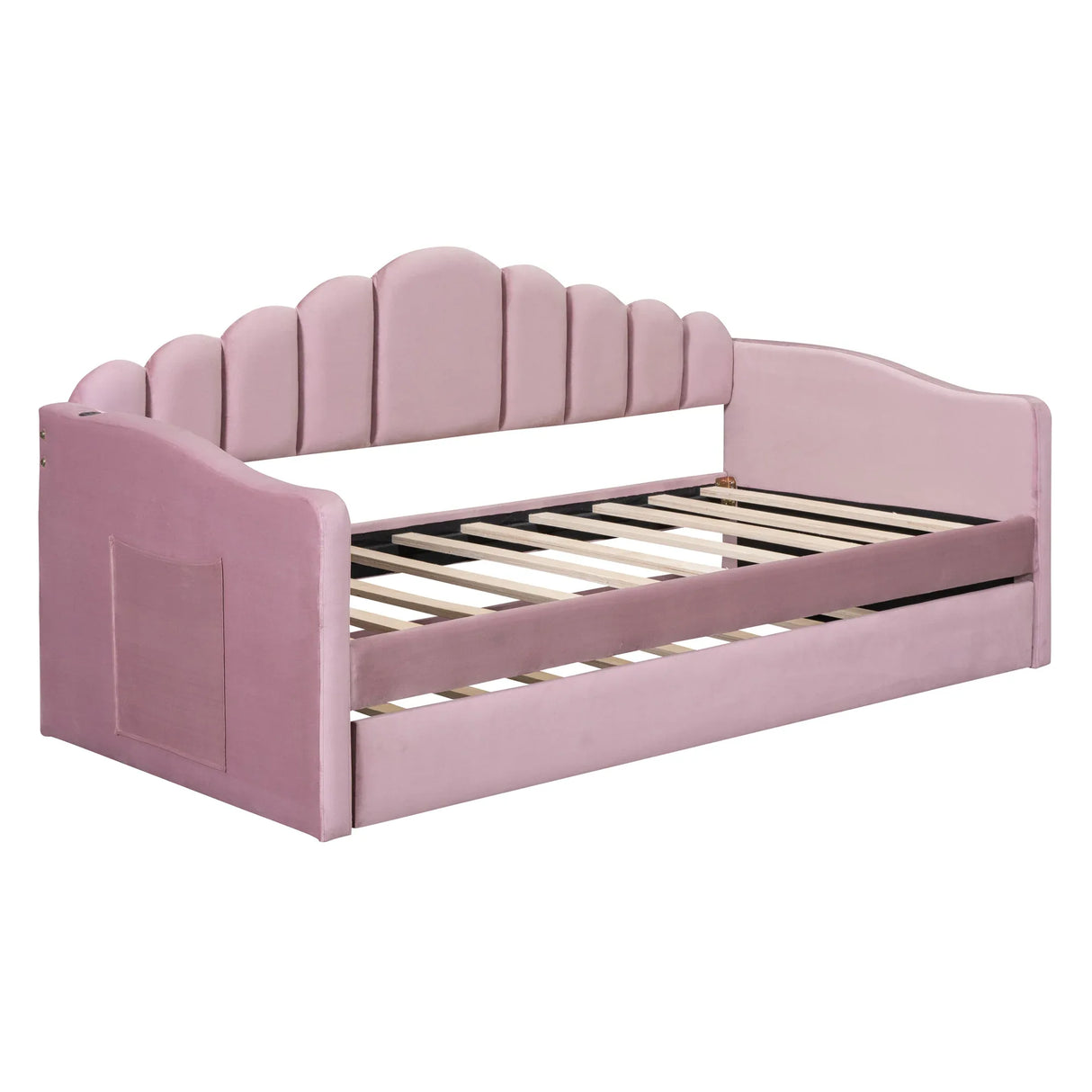 Twin Velvet Upholstered Daybed With Trundle USB Ports - Omega Lifestyles