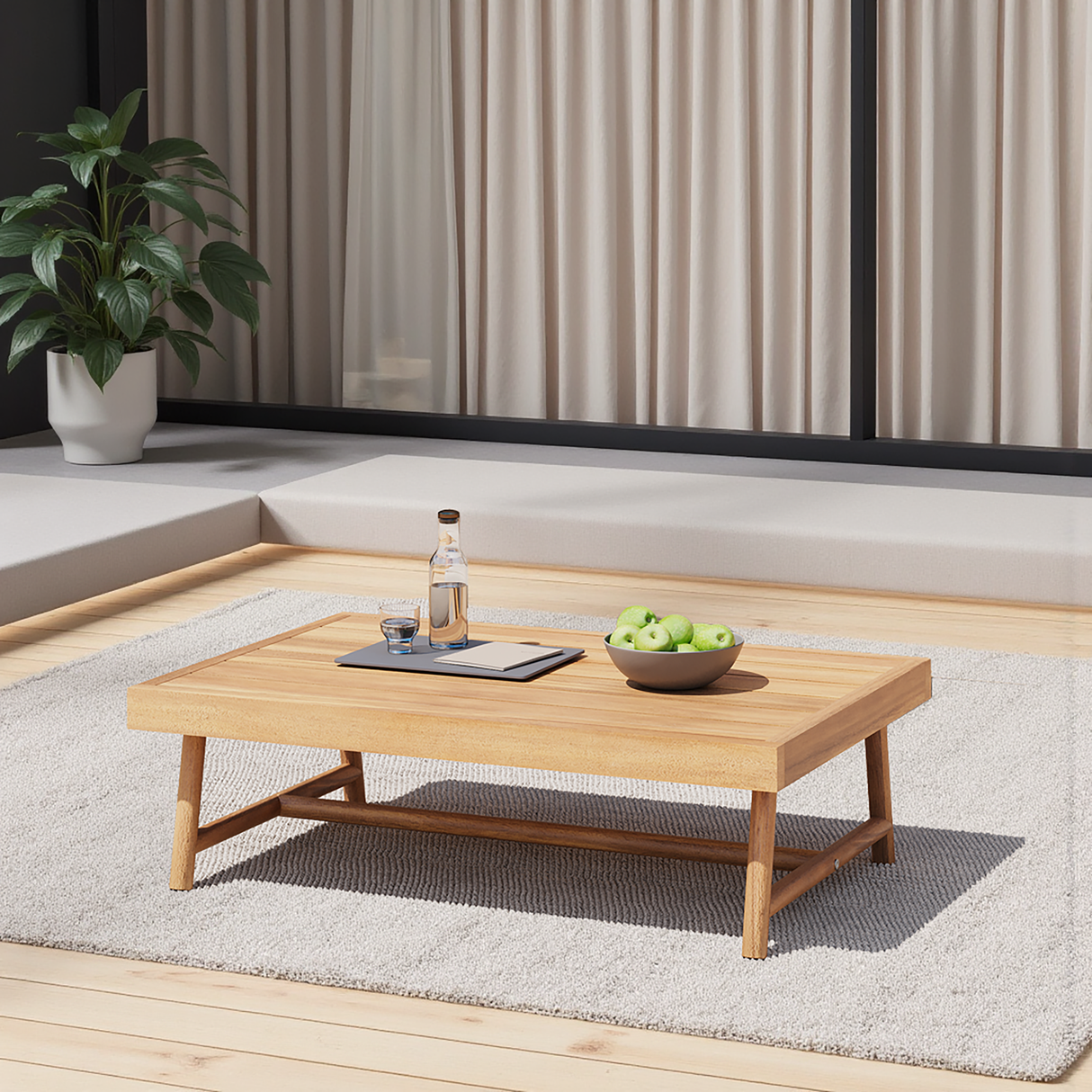 Patio Acacia Wood Rectangle Teak Finish Coffee Table