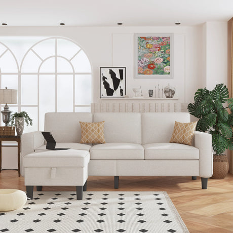 Beige Reversible Modular Sectional Sofa With Storage Ottoman - Omega Lifestyles