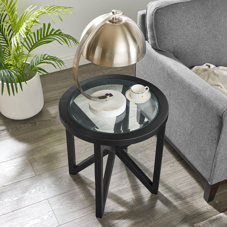 Modern Round Tempered Glass Wood Base Coffee Table - Omega Lifestyles