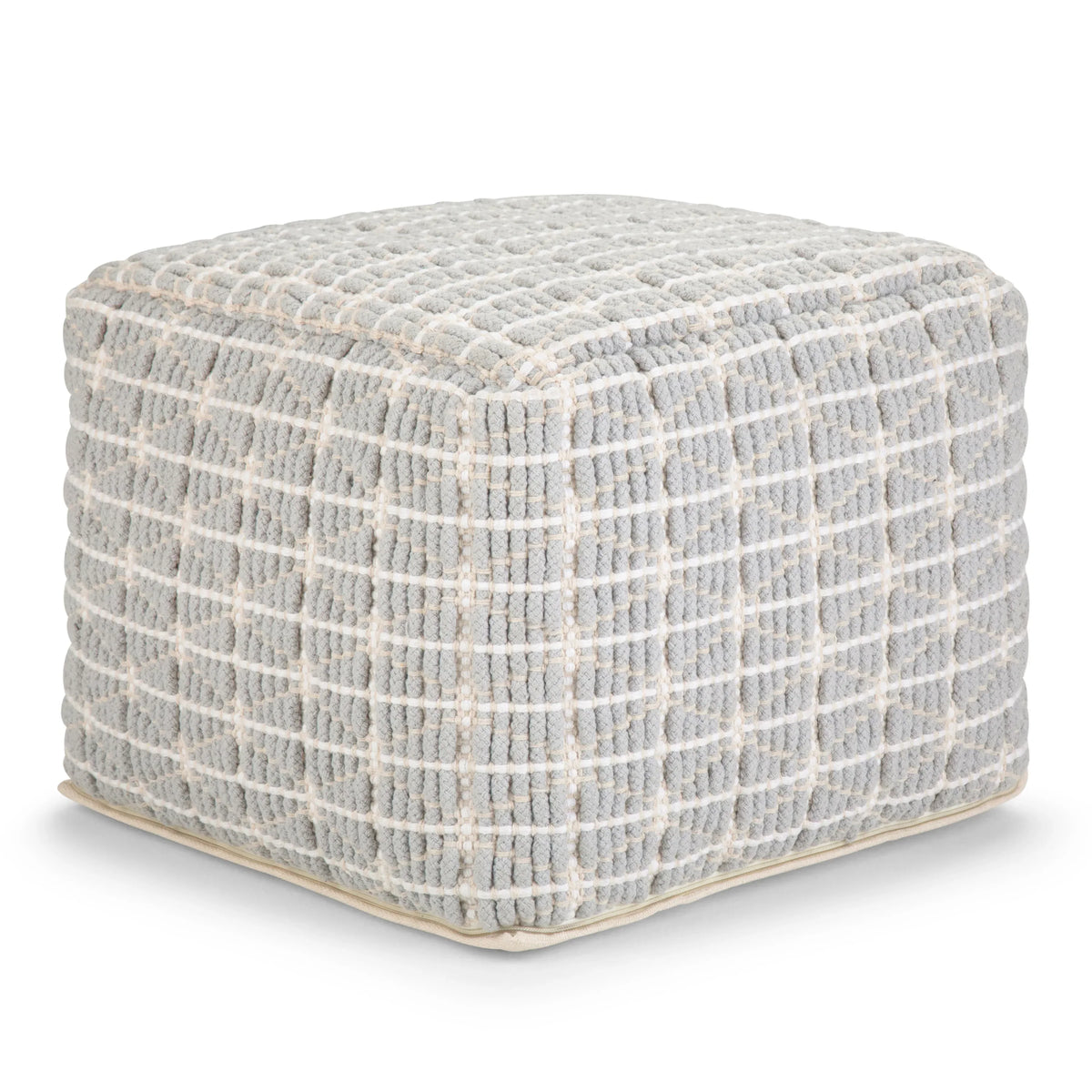 Square Cotton Woven Blue White Fabric Pouf Stool - Omega Lifestyles
