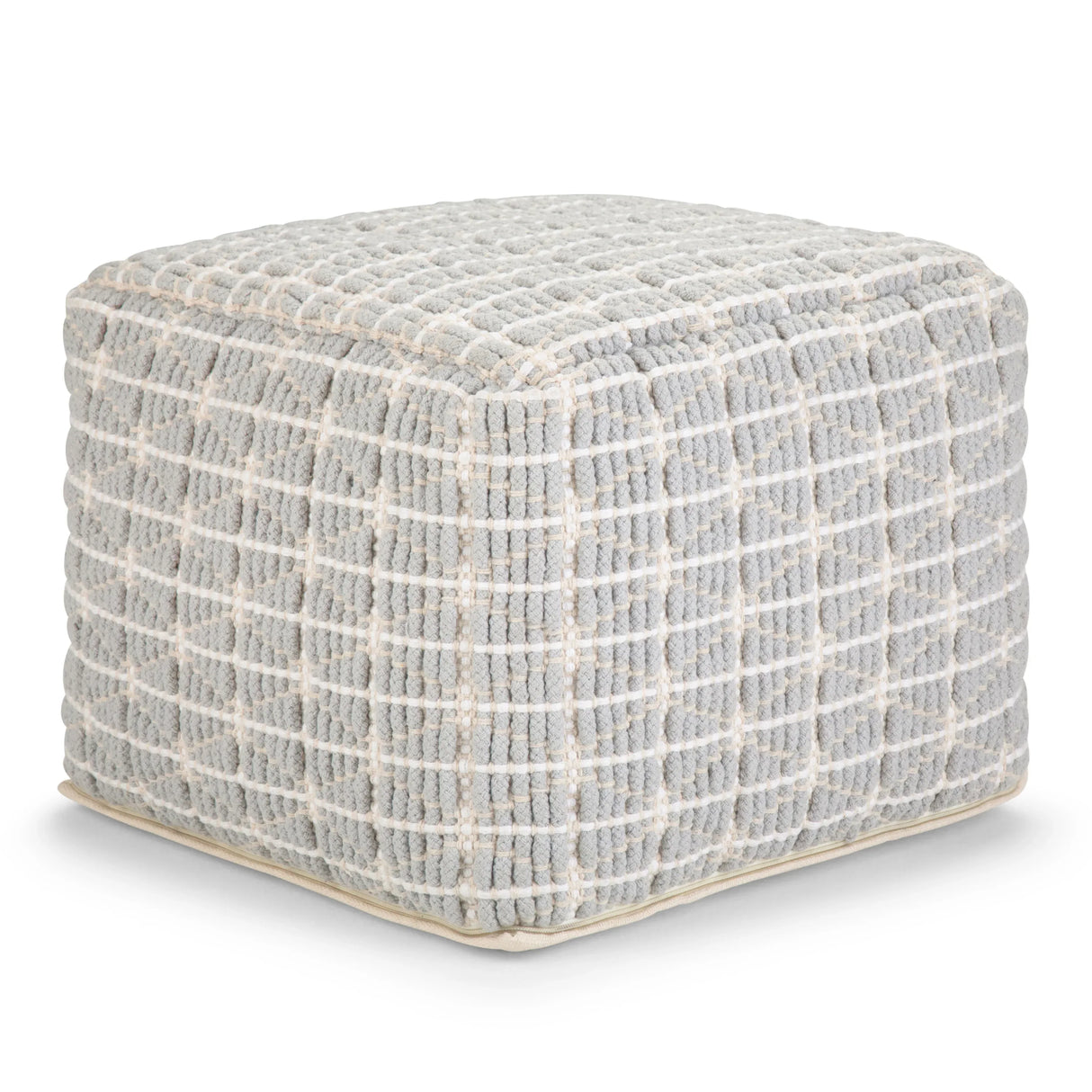 Square Cotton Woven Blue White Fabric Pouf Stool - Omega Lifestyles