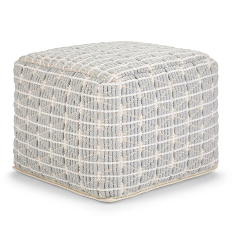 Square Cotton Woven Blue White Fabric Pouf Stool - Omega Lifestyles