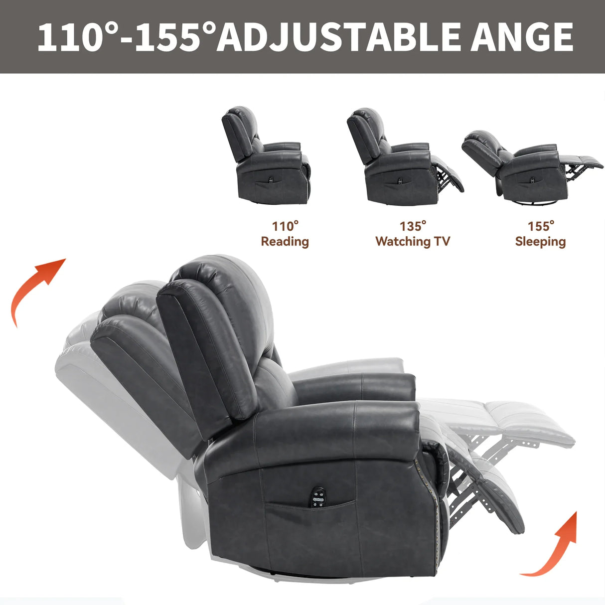 Heat Massage Faux Leather Swivel Rocking Recliner Chair - Omega Lifestyles