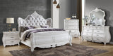 Traditional Velvet Upholstered White Wood King Bed Frame - Omega Lifestyles