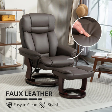 PU Leather Reclining Swivel Chair With Ottoman and Footrest - Omega Lifestyles