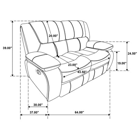 Black Upholstered Manual Reclining Loveseat With Pillow Arms - Omega Lifestyles