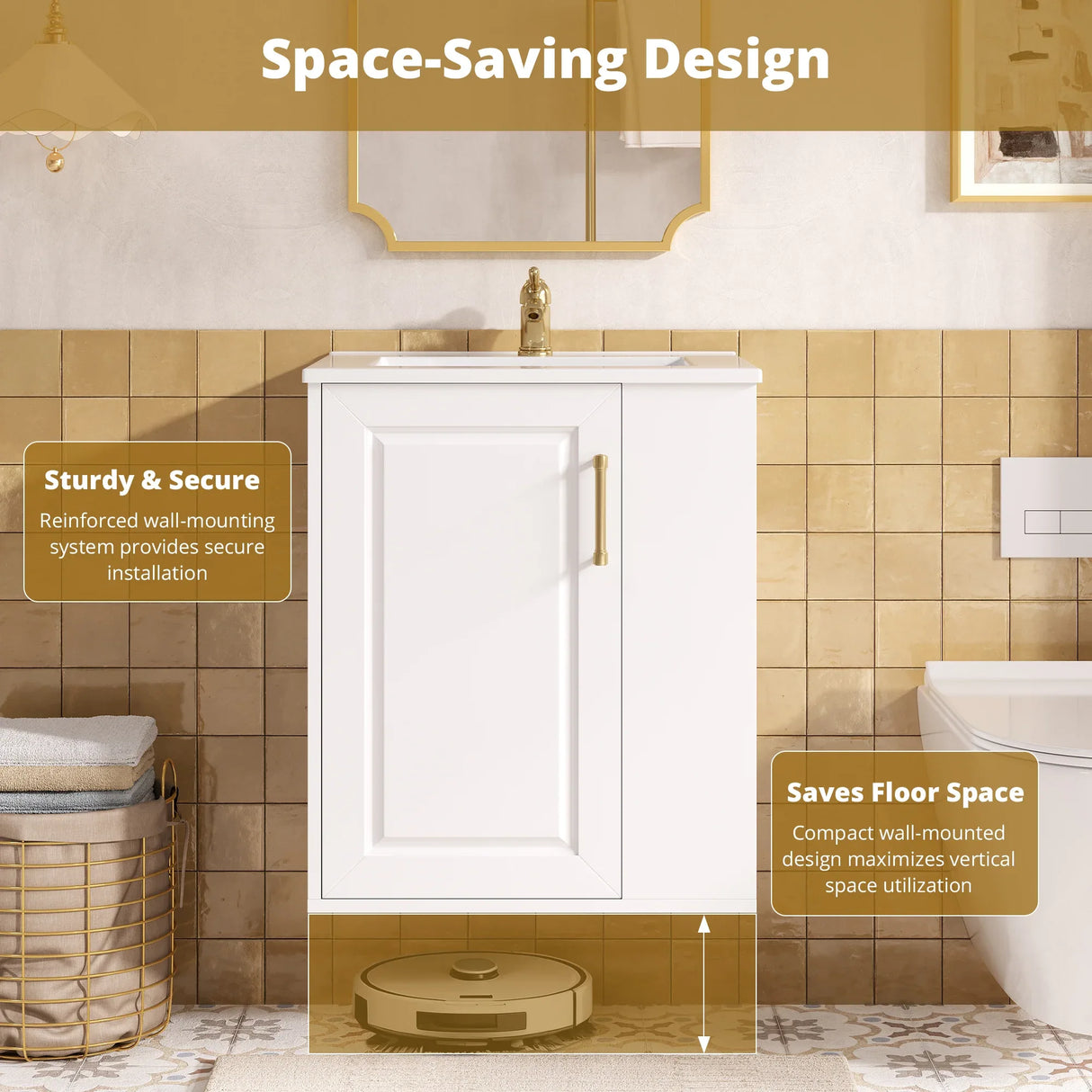 Modern Wall Mounted Bathroom Cabinet With Ceramic Sink - Omega Lifestyles