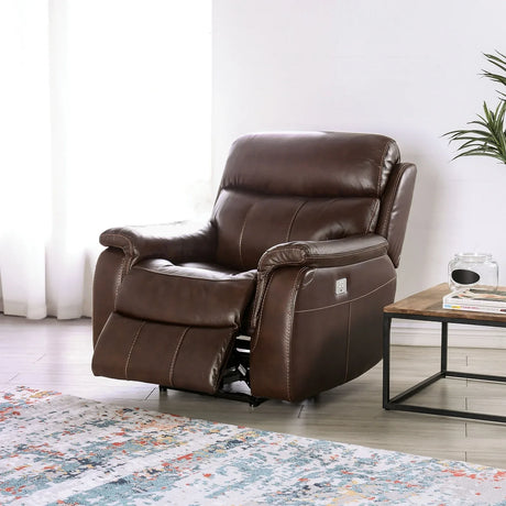 Transitional Brown Top Grain Leather Power Recliner Chair - Omega Lifestyles