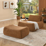 Chenille Large Medium-Soft Bean Bag Chair With Ottoman - Omega Lifestyles