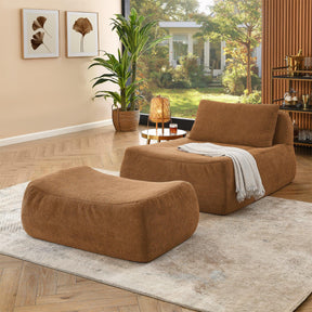 Chenille Large Medium-Soft Bean Bag Chair With Ottoman - Omega Lifestyles