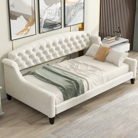 Twin Modern Velvet Upholstered Tufted Button Daybed - Omega Lifestyles