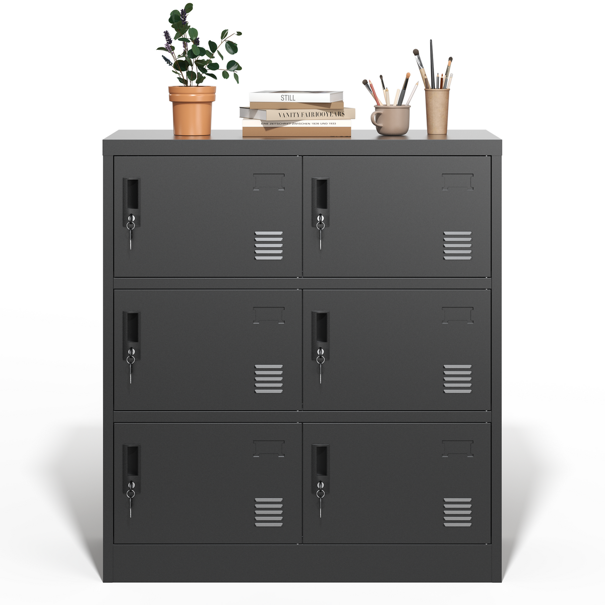 6-Door Black Metal Employee Storage Locker With Locks