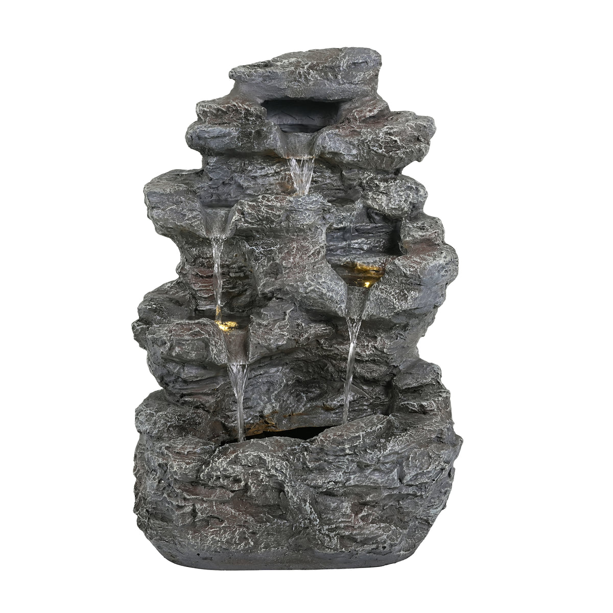 Tall Slim Faux-Stone Concrete Outdoor Fountain With LED Lights
