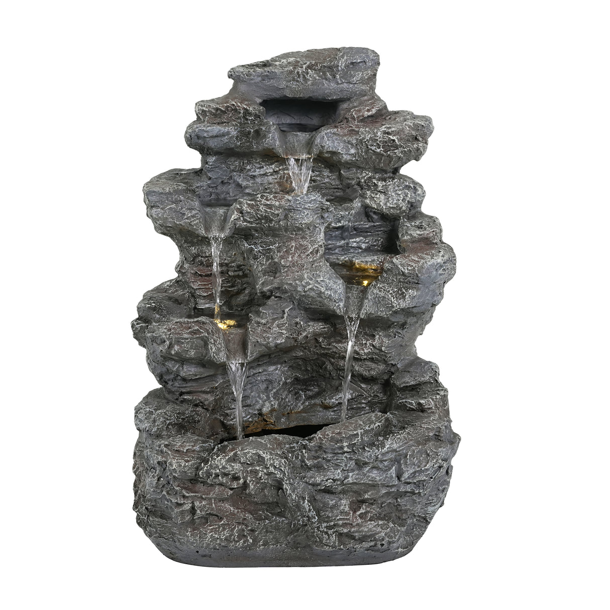 Tall Slim Faux-Stone Concrete Outdoor Fountain With LED Lights
