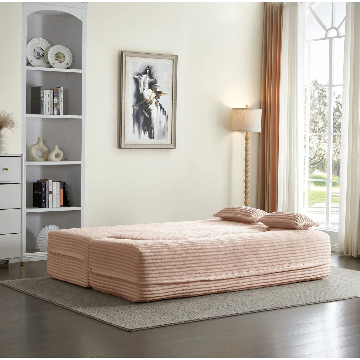 Full Size Plush Corduroy Foam Folding Sleeper Sofa Bed With Pillows - Omega Lifestyles