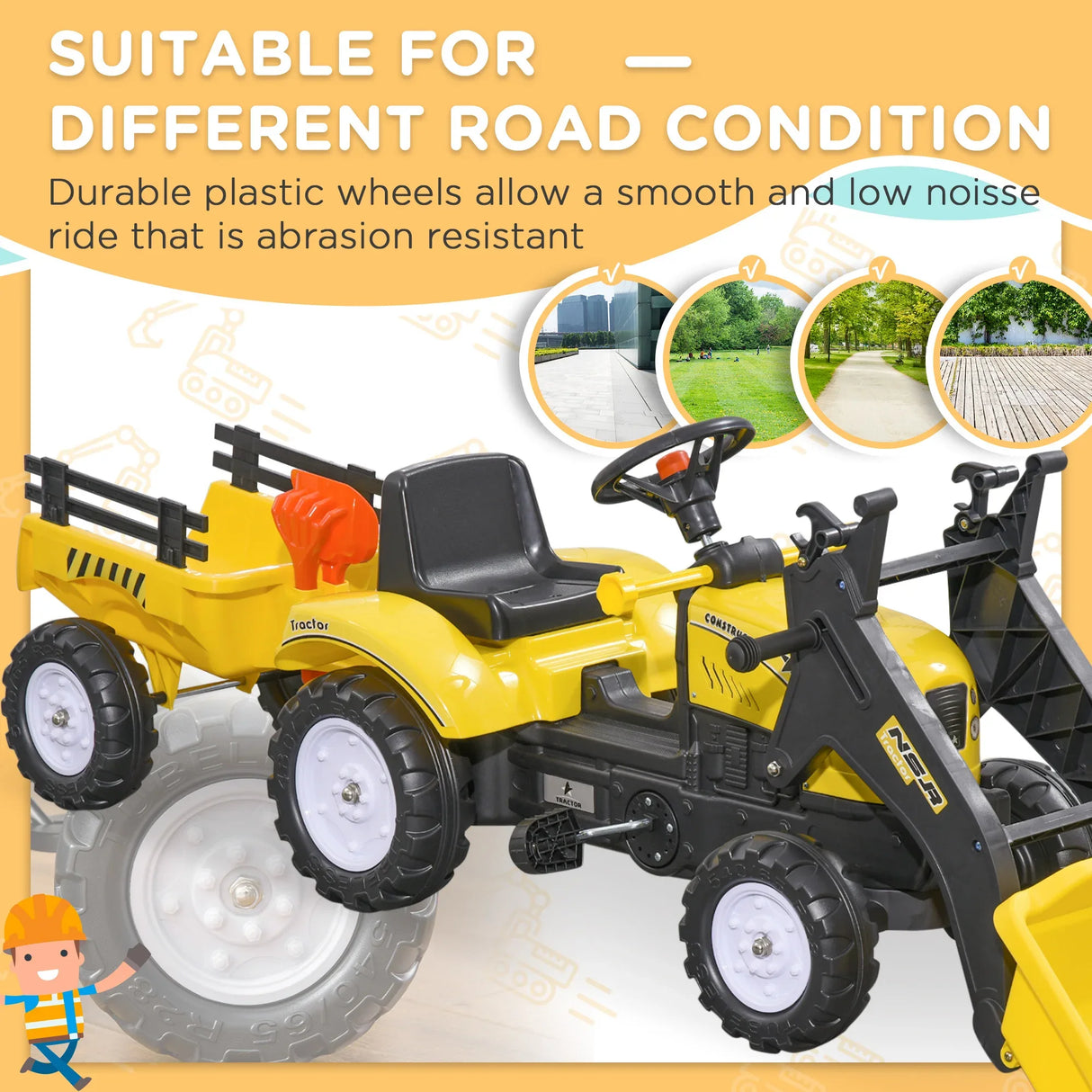 Kids Pedal Ride-On Excavator Bulldozer With Trailer - Omega Lifestyles