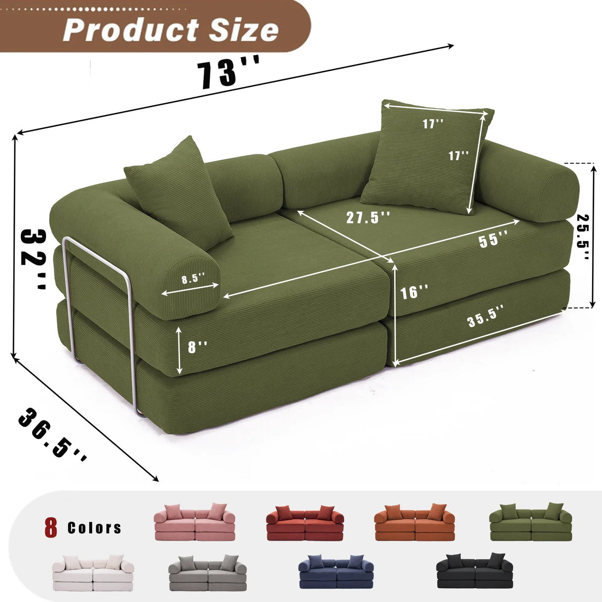 Modular Folding Corduroy Convertible Sofa Bed - Omega Lifestyles