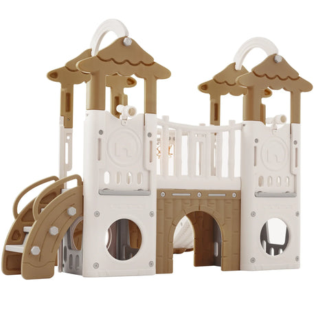 8-in-1 Toddler Freestanding Slide Climber Playset Brown - Omega Lifestyles