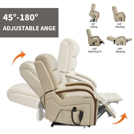 Power Beige Faux Leather Dual Motor Massage Recliner Chair - Omega Lifestyles