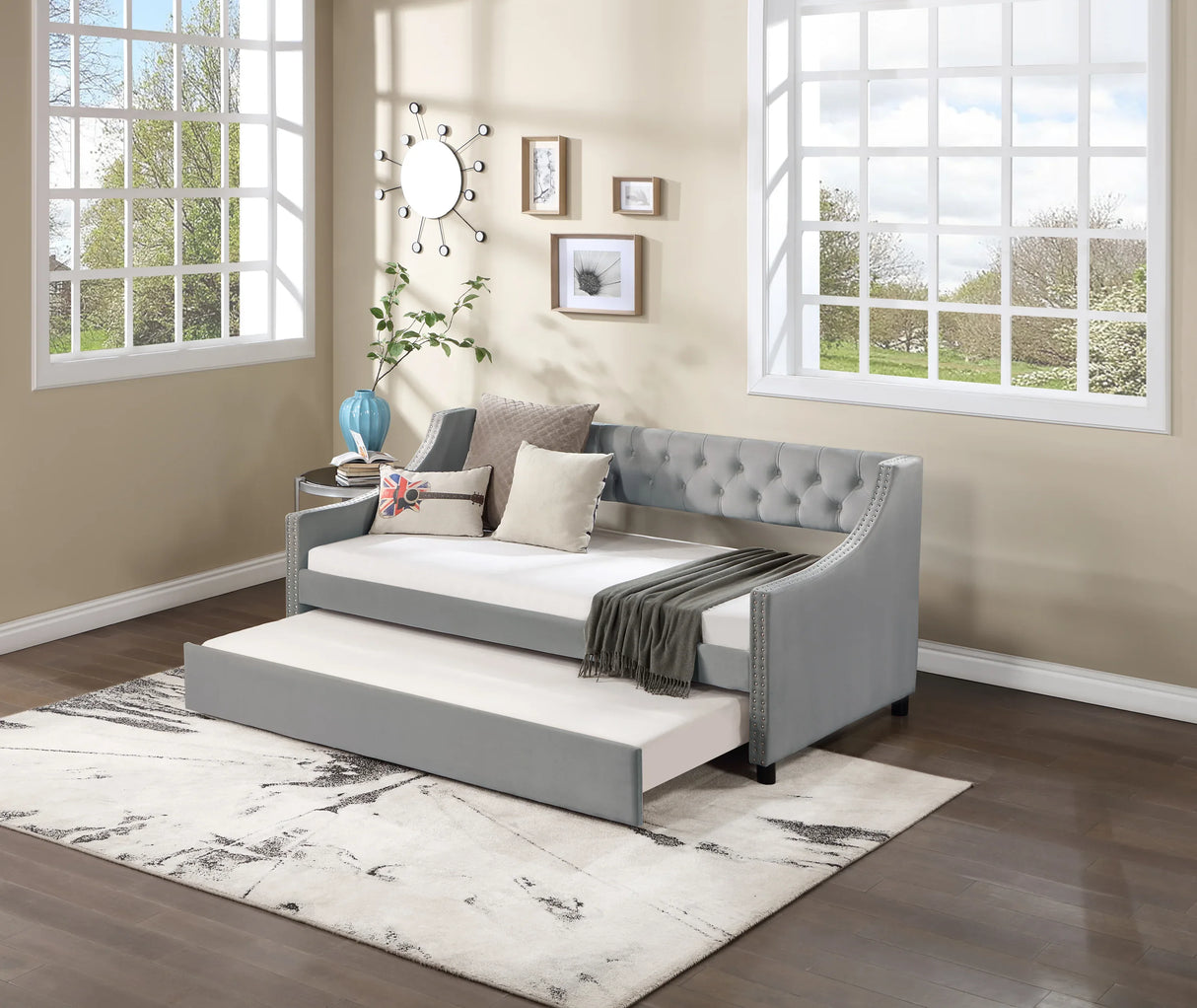 Twin Upholstered Wood Daybed With Trundle Frame - Omega Lifestyles