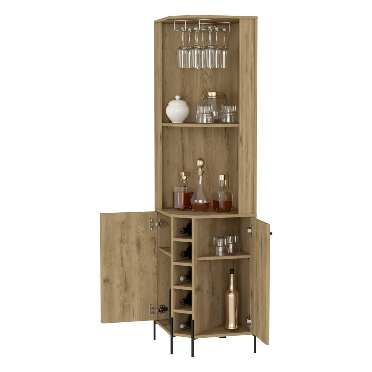 Beige Particle Board Corner Bar Cabinet With Wine Rack - Omega Lifestyles