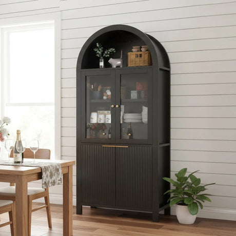 Modern Fluted Tall Arched Adjustable Shelf Pantry Cabinet - Omega Lifestyles