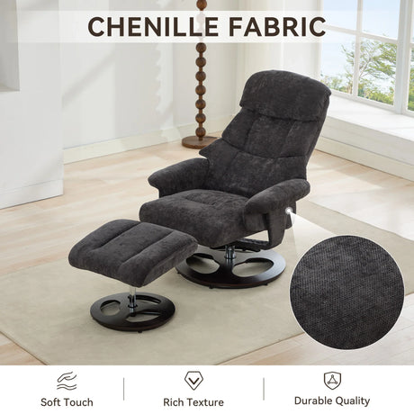 Modern Chenille Recliner Chair With Ottoman And Massage - Omega Lifestyles
